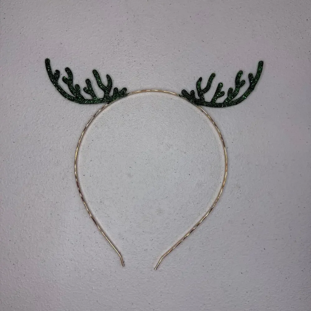 Glitter Reindeer Antler Headbands – Red & Green Holiday Set